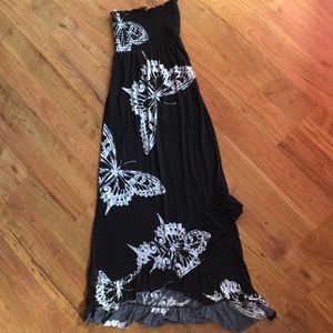 Black strapless maxi with white butterflies